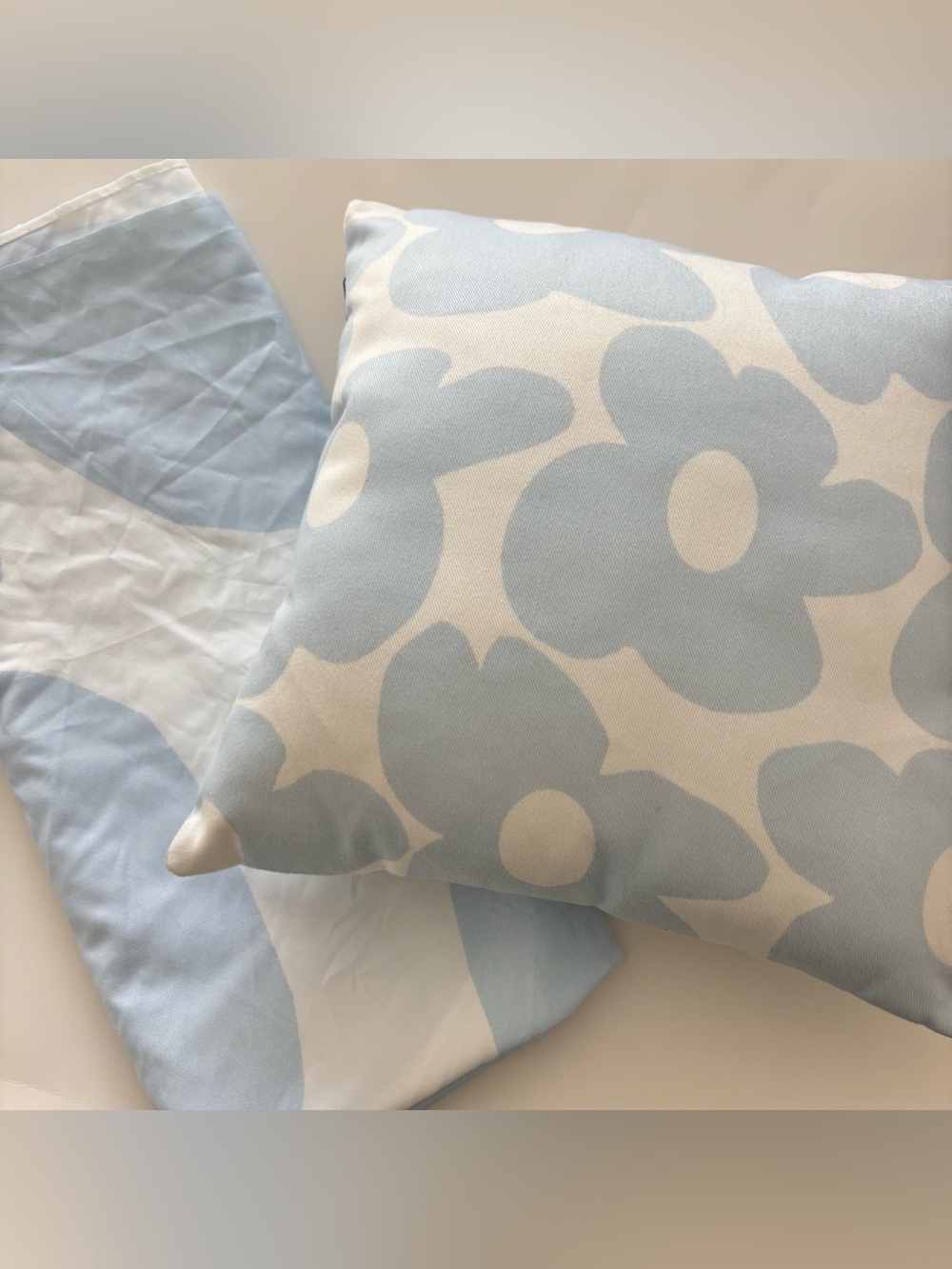 Society6 blue retro floral pillow and tapestry set